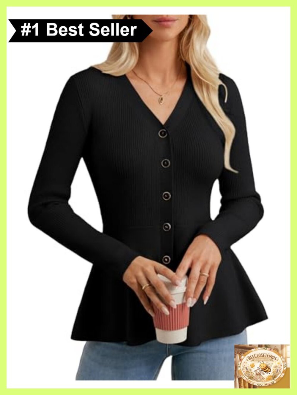 Long Sleeve Button Up Cardigan Sweater Peplum Business Casual Knit